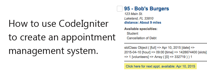 A CodeIgniter appointment scheduling system.